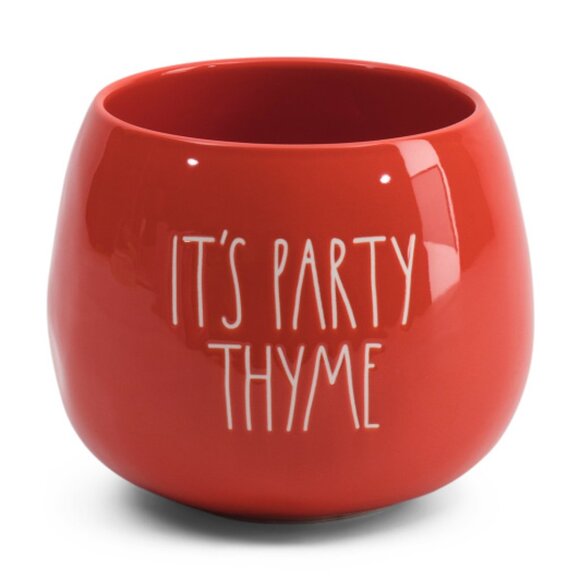Rae Dunn IT'S PARTY THYME Round Planter Bowl Vase CottageCore Herb Garden NEW! - Picture 1 of 5